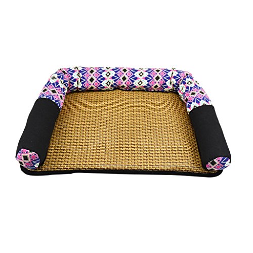 DOG BED Hundebett Katze Haus Frühling Sommer Hund Haus Abnehmbare und Waschbare Matte Rattan Pet Pad Pet Supplies (Farbe : Purple, Größe : 54*39*10cm) von DOG BED