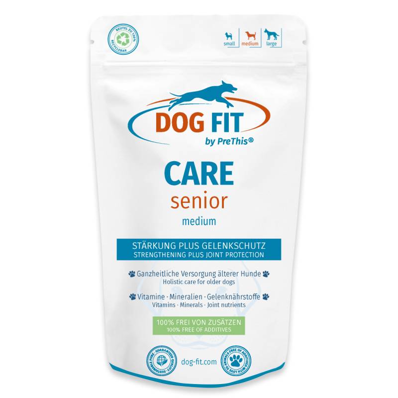 DOG FIT by PreThis® CARE senior » Aufbaupräparat für ältere Hunde » Gelenke, Fell, Augen & Immunsystem » 10-25kg medium » 60 Kapseln von DOG FIT by PreThis®