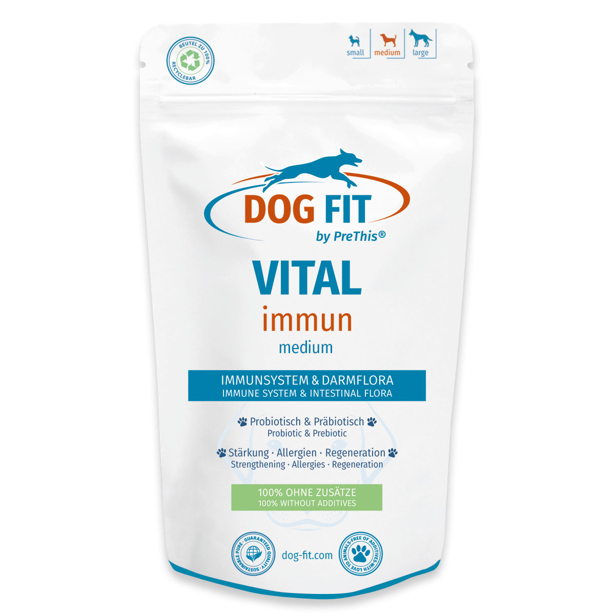 DOG FIT by PreThis® VITAL immun » Darmaufbau & Allergie Präparat für Hunde » Pro- & präbiotisch » medium 10-25kg » 60 Kapseln von DOG FIT by PreThis®