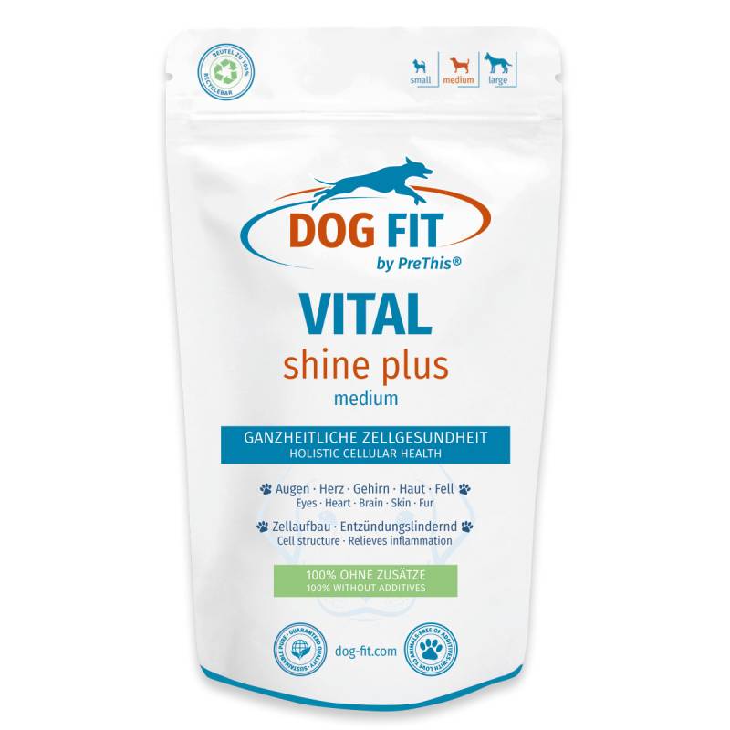 DOG FIT by PreThis® VITAL shine plus » Fell & Haut Hunde » Augen, Herz & Gehirn & bei Juckreiz & Entzündungen » medium 10-25 kg » 60 Kaspeln von DOG FIT by PreThis®