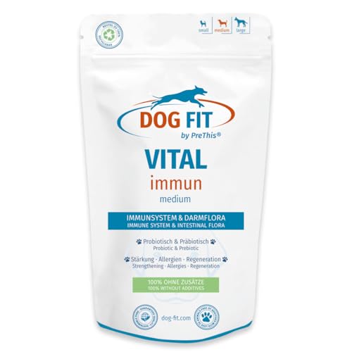 DOG FIT by PreThis® VITAL immun für Hunde I Immunsystem, Allergien, Darmaufbau & Muskelerhalt I Probiotische & präbiotische Futterergänzung ohne Zusätze medium 10-25kg von DOG FIT by PreThis