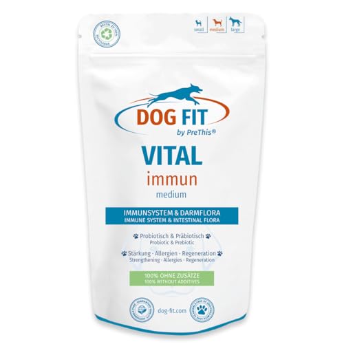 DOG FIT by PreThis® VITAL immun für Hunde I Mit Mikronährstoffen für Immunsystem & Darmflora I Pro- & präbiotische Futterergänzung mit Colostrum – Ohne Zusätze I medium 10-25kg von DOG FIT by PreThis