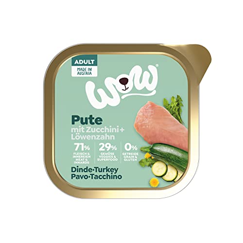 WOW Hundefutter nass Adult mit Pute, 11x 150g I reichhaltiges Nassfutter für ausgewachsene Hunde aller Rassen I beste Qualität mit viel Fleisch, Zucchini & Löwenzahn I hohe Akzeptanz & Verträglichkeit von DOG'S LOVE