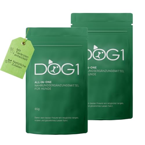 DOG1 8-in-1 Nahrungsergänzungsmittel (2X) mit Vitamin B Komplex und Glucosamin, Rundumversorgung mit Bierhefe, Probiotika gegen Durchfall, Alternative zu Gelenktabletten, ca. 60 TL von DOG1