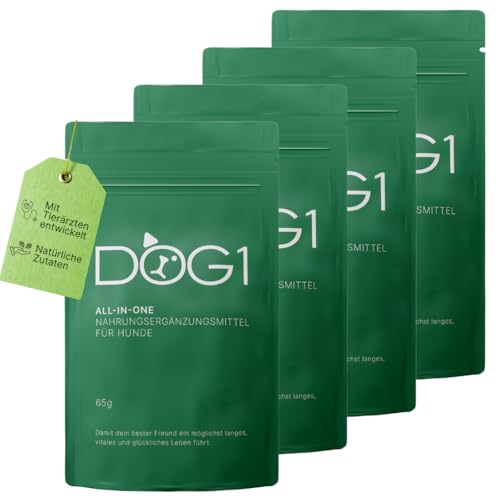 DOG1 8-in-1 Nahrungsergänzungsmittel Hund (4x) mit Vitamin B Komplex und Glucosamin, Rundumversorgung mit Bierhefe Hund, Probiotika Hund gegen Durchfall, Alternative zu Gelenktabletten Hund, ca. 120TL von DOG1