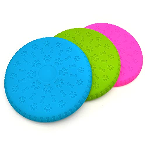 DOGCOME 3 Stück weiche Gummi-Fliegescheiben für kleine, mittelgroße und große Hunde (klein, rosa, grün, blau) von DOGCOME