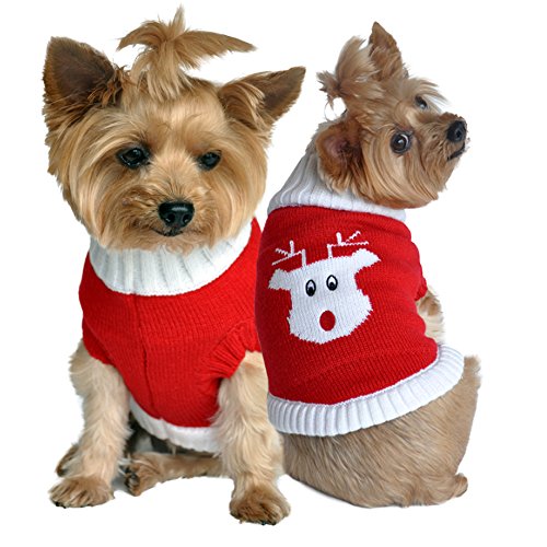 DOGGIE DESIGN Rudolph Holiday Hundepullover, Größe S, Rot von DOGGIE DESIGN