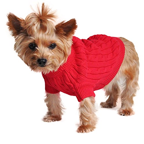 Doggie Design Hundepullover aus gekämmter Baumwolle, Zopfmuster, Feuerrot von DOGGIE DESIGN