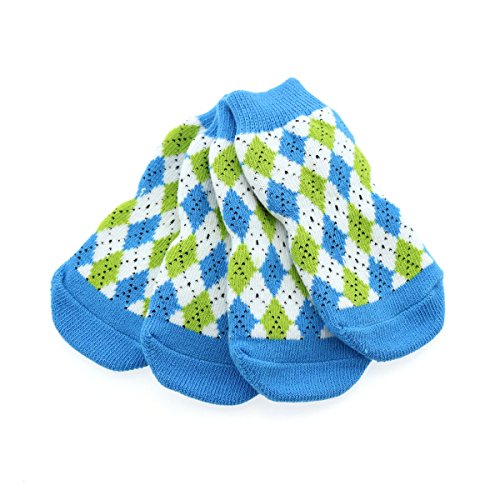 DoggieDesign Hund Design, rutschhemmenden Anti-Rutsch Hund Sohle Socken 100% Baumwolle Maschinenwaschbar, XL, Blue and Green Argyle von DOGGIE DESIGN