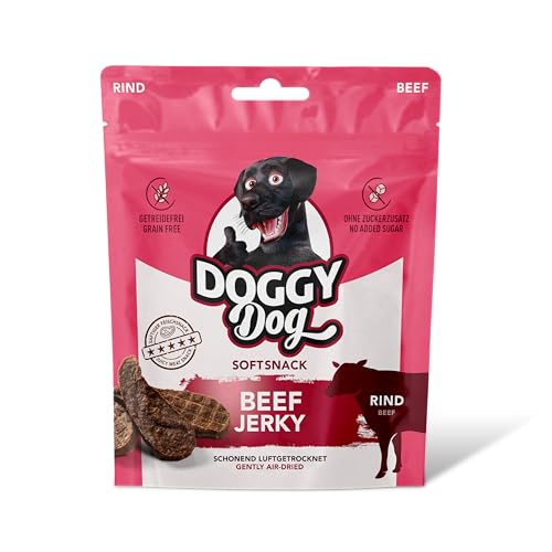 DOGGY Dog Beef Jerky, 70 g, zuckerfreies Hundeleckerli mit saftigem Rind, Vitaminen und hohem Fleischanteil, getreidefreie Snacks für Hunde von DOGGY Dog