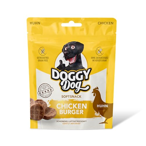 DOGGY Dog Chicken Burger, 70 g, zuckerfreies Hundeleckerli mit zartem Huhn, Vitaminen und hohem Fleischanteil, getreidefreie Snacks für Hunde von DOGGY Dog