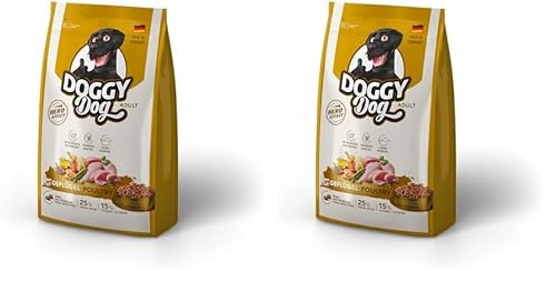 DOGGY Dog Geflügel Adult, 1 kg, Trockenfutter mit hohem Fleischanteil für ausgewachsene Hunde, getreidefreies Hundefutter mit Lachsöl, Made in Germany (Packung mit 2) von DOGGY Dog