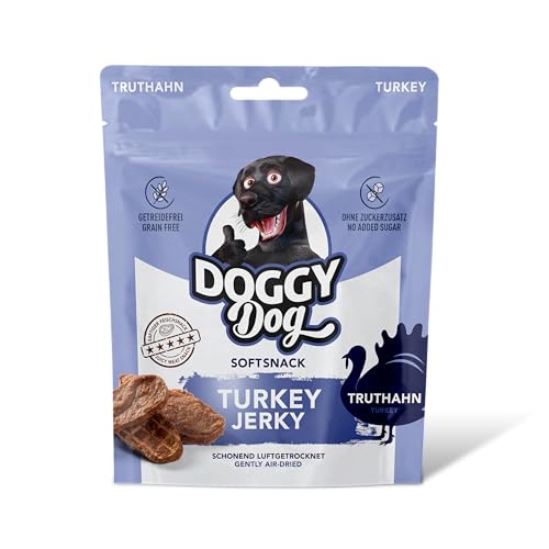 DOGGY Dog Turkey Jerky, 70 g, zuckerfreies Hundeleckerli mit saftigem Truthahn, Vitaminen und hohem Fleischanteil, getreidefreie Snacks für Hunde von DOGGY Dog