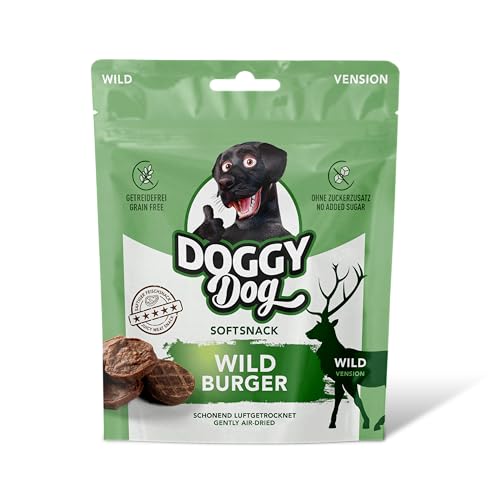 DOGGY Dog Wild Burger, 70 g, zuckerfreies Hundeleckerli mit saftigem Wild, Vitaminen und hohem Fleischanteil, getreidefreie Snacks für Hunde von DOGGY Dog