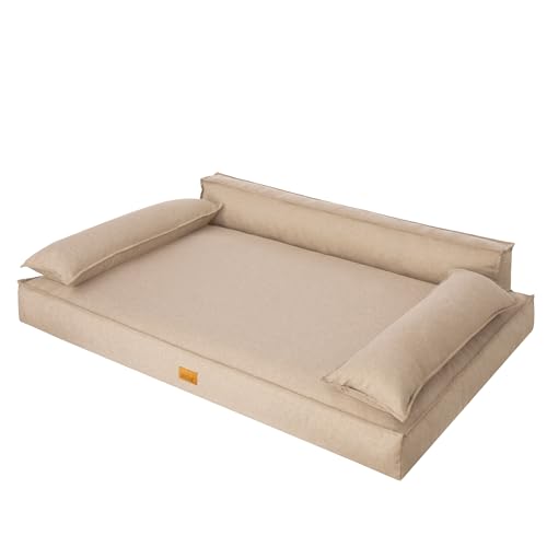 DOGGY Hundebett, Hundematratze, Hundecouch, für kleine und große Hunde, Hundekissen, Hundekorb, Haustier, Schlafplatz, Hundemöbel, Beige, XXL: 120x77 cm von DOGGY