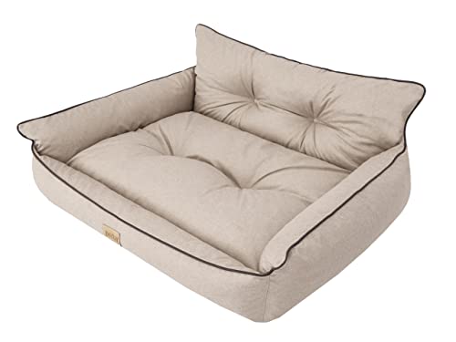 DOGGY Hundebett Haustierbett Hundeliege Gesteppt Hundekissen Bett Sofa Hundematratze Tierbett Hundesofa Matratze, Beige Ökoleinen, L - 64 x 49 cm von DOGGY