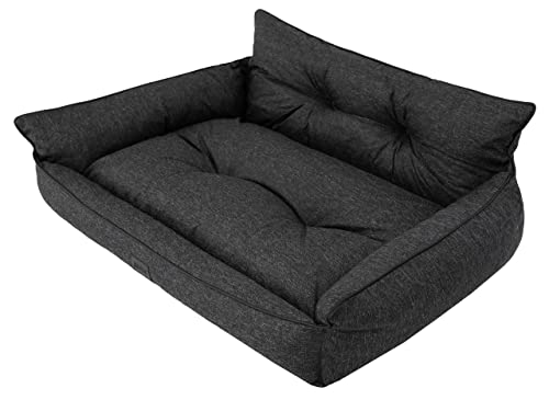 DOGGY Hundebett Haustierbett Hundeliege Gesteppt Hundekissen Bett Sofa Hundematratze Tierbett Hundesofa Matratze, Schwarz Ökoleinen, XXL - 106 x 80 cm von DOGGY