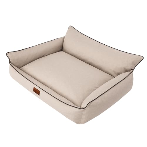 DOGGY Hundebett Haustierbett Hundeliege Kissen Liegen Hundekissen Bett Sofa Hundematratze Tierbett Hundesofa Matratze, Beige Ökoleinen, L - 64 x 49 cm von DOGGY