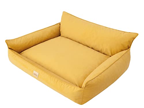 DOGGY Hundebett Haustierbett Hundeliege Kissen Liegen Hundekissen Bett Sofa Hundematratze Tierbett Hundesofa Matratze, Gelb Fancy, XXXL - 132 x 106 cm von DOGGY