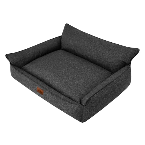 DOGGY Hundebett Haustierbett Hundeliege Kissen Liegen Hundekissen Bett Sofa Hundematratze Tierbett Hundesofa Matratze, Schwarz Ökoleinen, XL - 82 x 63 cm von DOGGY