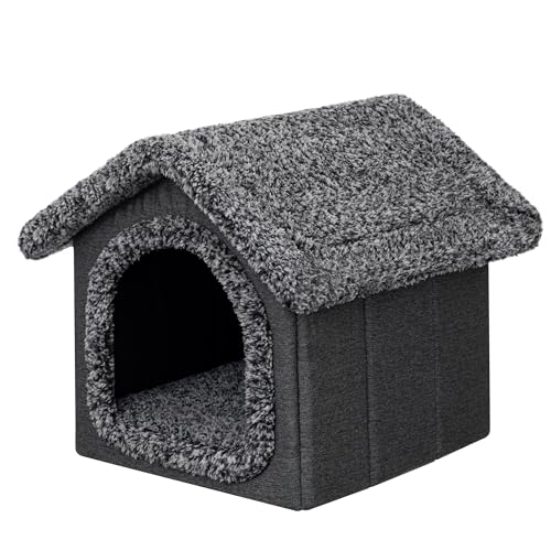 DOGGY Hundehütte Katzenhütte Hundehöhle Hundehaus Katzenhaus Hütte Höhle Hundekissen Katzenkissen Haustierhütte Indoor, Größe 1: 32x38x32 cm, Schwarz von DOGGY