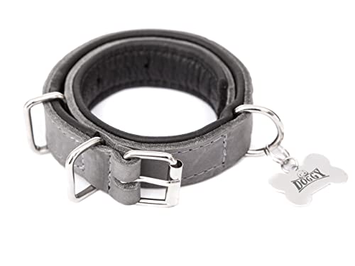 Hundehalsband Leder, Lederhalsband Hund, Halsband, Leder, Metallschnalle, Asche, R1: 55 x 2,5 cm von DOGGY