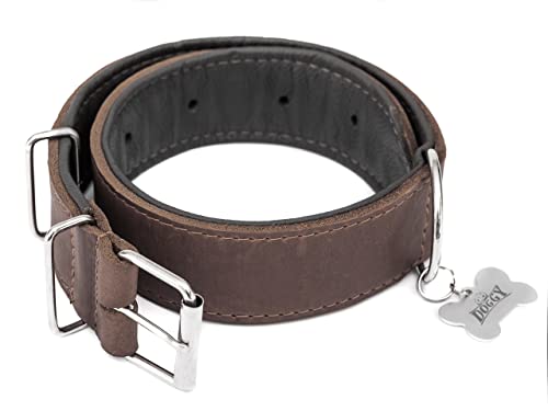 Hundehalsband Leder, Lederhalsband Hund, Halsband, Leder, Metallschnalle, Braun, R3: 65 x 4 cm von DOGGY