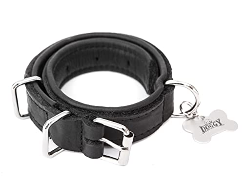 Hundehalsband Leder, Lederhalsband Hund, Halsband, Leder, Metallschnalle, Schwarz, R2: 60 x 3 cm von DOGGY