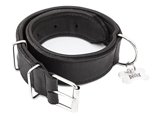 Hundehalsband Leder, Lederhalsband Hund, Halsband, Leder, Metallschnalle, Schwarz, R4: 70 x 4 cm von DOGGY