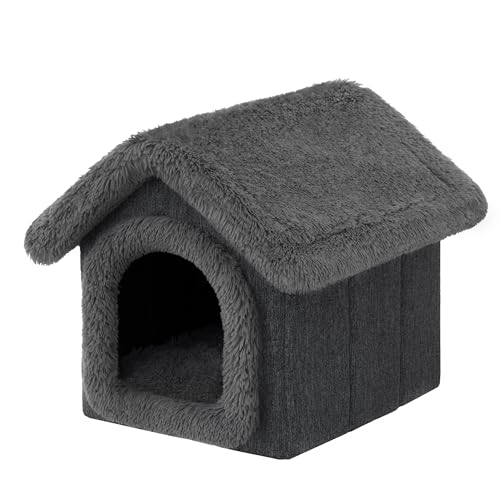 Hundehütte Katzenhütte Hundehöhle Hundehaus Katzenhaus Hütte Höhle Hundekissen Katzenkissen Haustierhütte Indoor, Größe 1: 32x38x32 cm, Schwarz SHAGGY von DOGGY