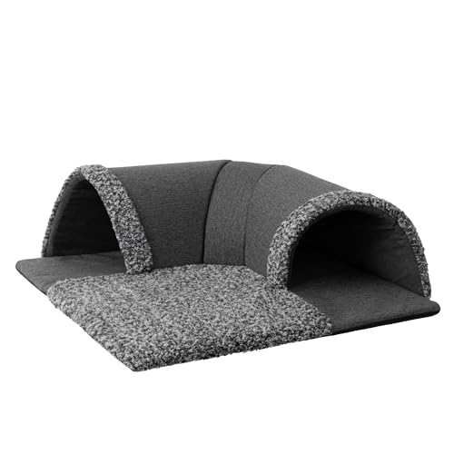 Katzenhütte, Katzenbett, Matte, 2 in 1, Multifunktionaler Liegeplatz, Tunnel und Matratze, rutschfest, Katzenbett, Flauschig, 70 x 70 cm, Schwarz von DOGGY