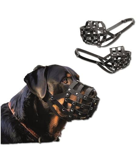 Ledermaulkorb für Hunde, Auto zubehör, Maulkörbe, Verstellbare Schlaufe, Atmungsaktiv, Sicherer, Verhindert Das Beißen, Bellen, 36/10 cm, Schwarz von DOGGY