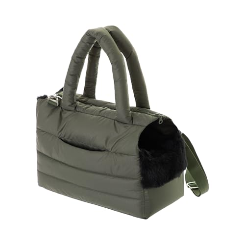 Transporttasche für Hunde und Katzen - Tasche für unterwegs, Dog Carrier -Schultertasche für Haustiere mit Gummiband mit Karabiner,bis 5 kg, olivgrün von DOGGY