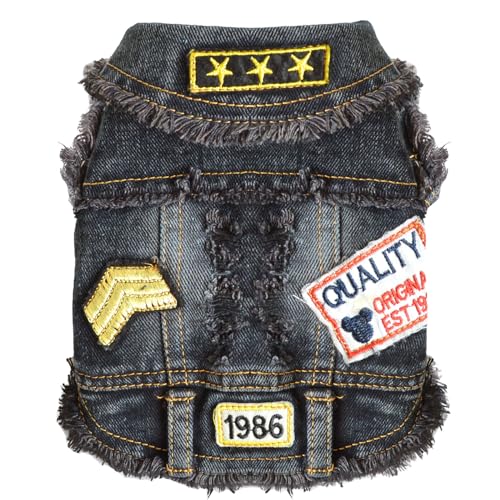 DOGGYZSTYLE Haustier Westen Hund Denim Jacke Hoodies Welpenjacke Hundekleider Anzug für kleine mittelgroße Hunde (L, Schwarz Druck) von DOGGYZSTYLE