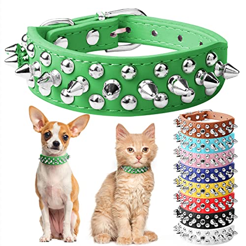 DOGGYZSTYLE Hundehalsband aus Leder mit Nieten, für Katzen, Welpen, kleine und mittelgroße Haustiere (grün, L) von DOGGYZSTYLE