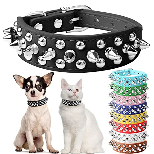 DOGGYZSTYLE Hundehalsband aus Leder mit Nieten, für Katzen, Welpen, kleine und mittelgroße Haustiere (schwarz, Größe L) von DOGGYZSTYLE