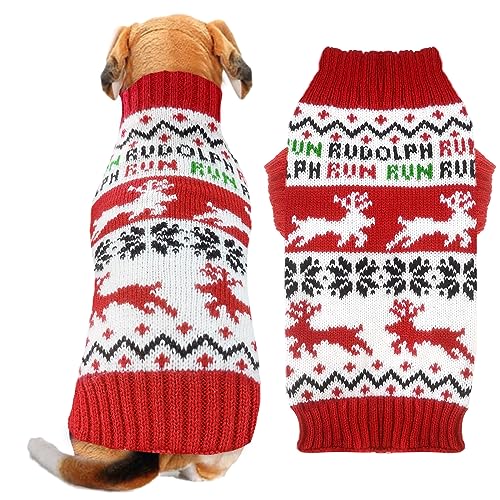 DOGGYZSTYLE Weihnachtspullover für Hunde, niedlich, gestreift, Weihnachtsmann-Kostüm, Urlaub, Welpen, Katze, Pullover, Outfits, Neujahrsgeschenke für kleine, mittelgroße und große Hunde (rotes von DOGGYZSTYLE