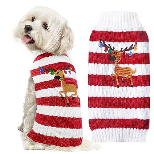 DOGGYZSTYLE Weihnachtspullover für Hunde und Katzen, niedlicher Schneemann, Rentier, Urlaub, Welpe, Katzenkostüm, mittelgroße und große Hunde (XL, rot-weiß gestreiftes Rentier) von DOGGYZSTYLE