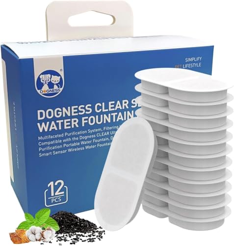 DOGNESS 12 Stück Ersatzfilter für Katzenbrunnen, Aktivkohle-Wasser-Brunnen-Filter, hält das Wasser frisch für DOGNESS 3,2 L Upgraded Ultra Filtration Pet Wasser-Brunnen, Ersatz alle 2-3 Wochen von DOGNESS