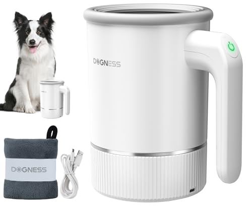 DOGNESS Automatischer Pfotenreiniger für großer Hunde, Hundepfoten Reiniger mit Silikon, TypC, USB-Schnellladung, 360° Rundum Hunde Pfotenreiniger zur Massage und Pflege schmutziger Krallen (Weiß) von DOGNESS