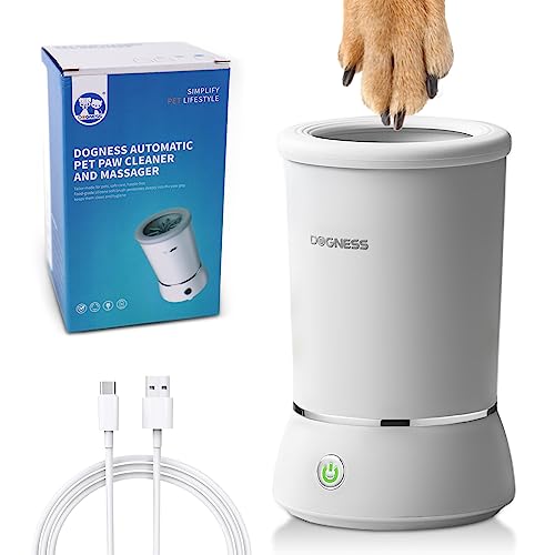 DOGNESS Automatisch Pfotenreiniger für Hunde, Elektrisch Hundepfoten Reiniger, USB Wiederaufladbar 360° Rundum Hunde Pfotenreiniger, Hunde Pfotenwaschanlage für Massage (Weiß) von DOGNESS