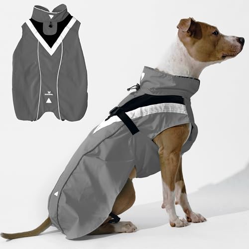 DOGOPAL Regenmantel Hund wasserdicht für kleine & große Hunde - Hunderegenmantel mit Reflektorstreifen - Wasserdichter Hundemantel, Regenschutz & Regenjacke (Grau, S) von DOGOPAL