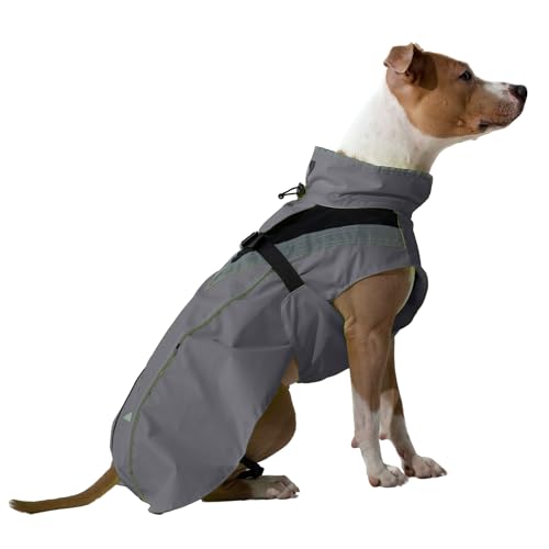 DOGOPAL Regenmantel Hund wasserdicht für kleine & große Hunde - Gelber Hunderegenmantel mit Reflektorstreifen - Wasserdichter Hundemantel, Regenschutz & Regenjacke (Grau, XL) von DOGOPAL