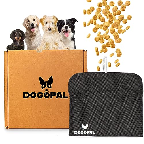 DOGOPAL Leckerlitasche für Hunde ideal für Gassi & Hundetraining - Einhand Futterbeutel mit Metallclip - Leckerlibeutel wasserdicht & kompakt - Gassi Tasche & Beutel Hund (mittel, schwarz) von DOGOPAL
