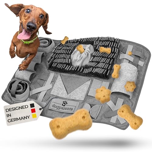 DOGPARENTS® Schnüffelteppich für Hunde groß & klein [12 VERSTECKE] Hunde Beschäftigung EXTRA ROBUST Schnüffelteppich Hund & Schnüffelteppich Katze - Schnüffelmatte Hund [Hunde Schnüffelteppich] grau von DOGPARENTS