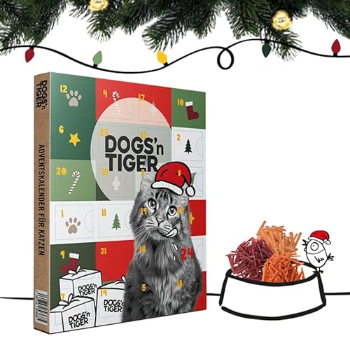 Adventskalender für Katzen von Dogs'n Tiger – Natürliche & hochwertige Snacks aus 85% Fleisch hinter jedem Türchen, ohne Zucker & Getreide für alle Katzen von DOGS' n TIGER