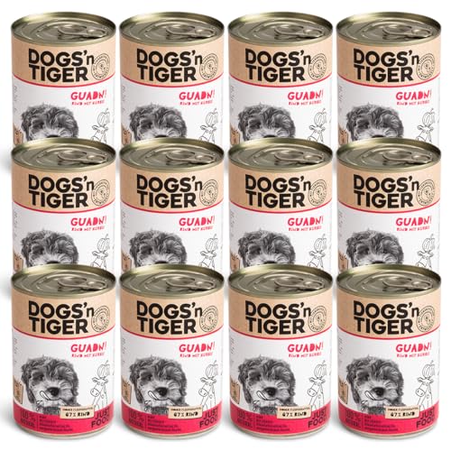 Dogs’n Tiger Adult Premium Hundefutter Guadn, Nassfutter, tiergerechte Rezeptur mit 67% Fleischanteil an Rind, Leinsamenöl & Kräuter – ohne Zucker, Getreide & künstliche Aromen, 12x 400g von DOGS' n TIGER