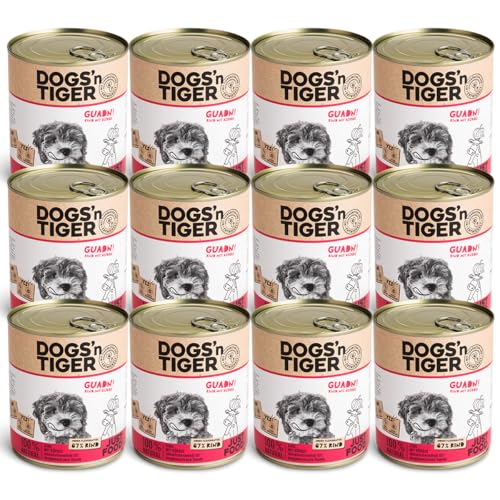 Dogs’n Tiger Adult Premium Hundefutter Guadn, Nassfutter, tiergerechte Rezeptur mit 67% Fleischanteil an Rind, Leinsamenöl & Kräuter – ohne Zucker, Getreide & künstliche Aromen, 12x 800g von DOGS' n TIGER