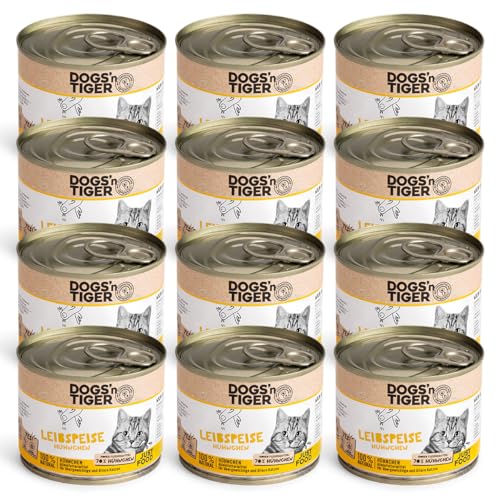 Dogs’n Tiger Adult Premium Katzen Nassfutter Leibspeise, tiergerechte Rezeptur mit 70% Fleischanteilan Huhn – ohne Zucker, Getreide & künstliche Aromen, 12x 200g von DOGS' n TIGER