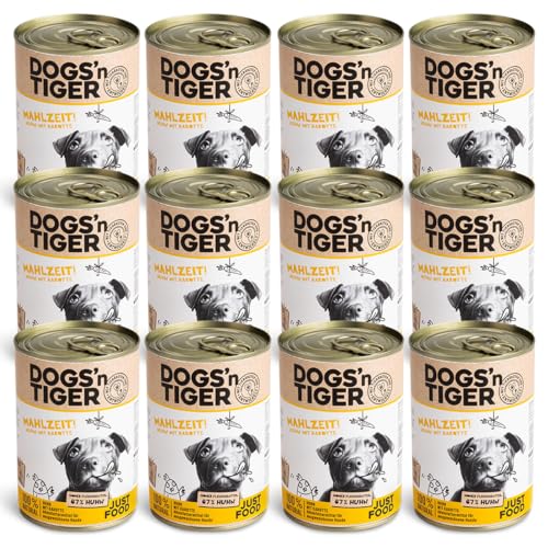 Dogs’n Tiger Adult Premium Nassfutter für Hunde, Mahlzeit, Hunde Nassfutter, tiergerechte Rezeptur mit 67% Fleischanteil an Huhn, Leinsamenöl & Kräuter – ohne Zucker & künstliche Aromen, 12x 400g von DOGS' n TIGER